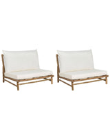 Set of 2 Chairs Light Bamboo Wood Off-White Backrest Seat Cushions Slipper Design Indoor and Outdoor Modern Rustic Design Beliani