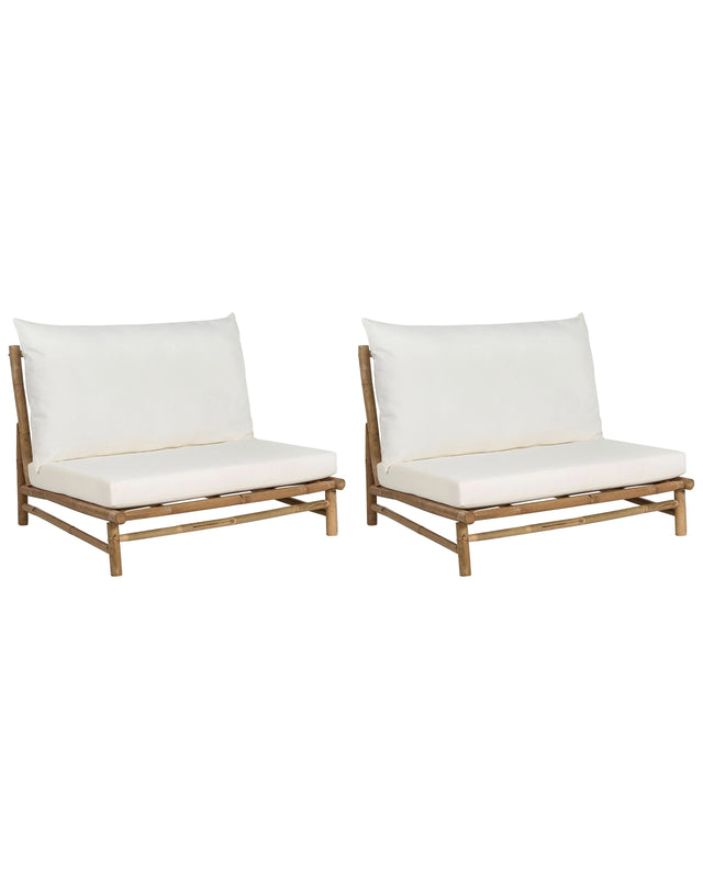 Set of 2 Chairs Light Bamboo Wood Off-White Backrest Seat Cushions Slipper Design Indoor and Outdoor Modern Rustic Design Beliani