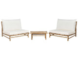 2 Seater Bamboo Lounge Set Light Brown and Off-White Backrest Seat Cushions with Coffee Table Indoor and Outdoor Design Beliani