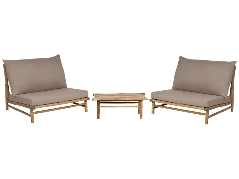 2 Seater Bamboo Lounge Set Light Wood and Taupe Backrest Seat Cushions with Coffee Table Indoor and Outdoor Design Beliani