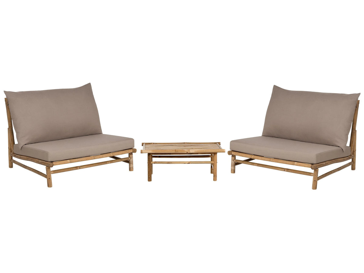 2 Seater Bamboo Lounge Set Light Brown and Taupe Backrest Seat Cushions with Coffee Table Indoor and Outdoor Design Beliani
