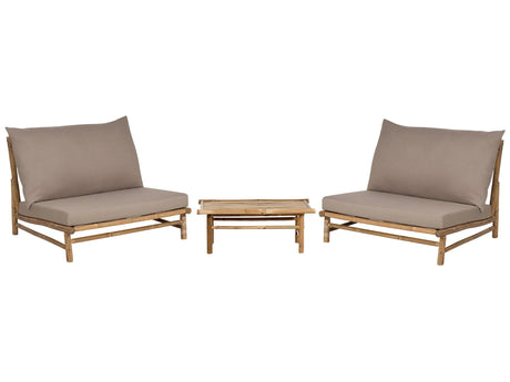 2 Seater Bamboo Lounge Set Light Brown and Taupe Backrest Seat Cushions with Coffee Table Indoor and Outdoor Design Beliani