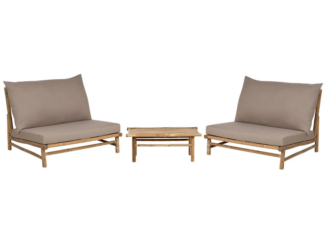 2 Seater Bamboo Lounge Set Light Brown and Taupe Backrest Seat Cushions with Coffee Table Indoor and Outdoor Design Beliani