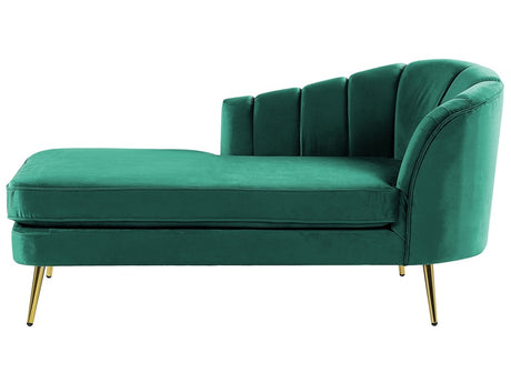 Chaise Lounge Emerald Green Velvet Upholstery Gold Metal Legs Right Hand Beliani