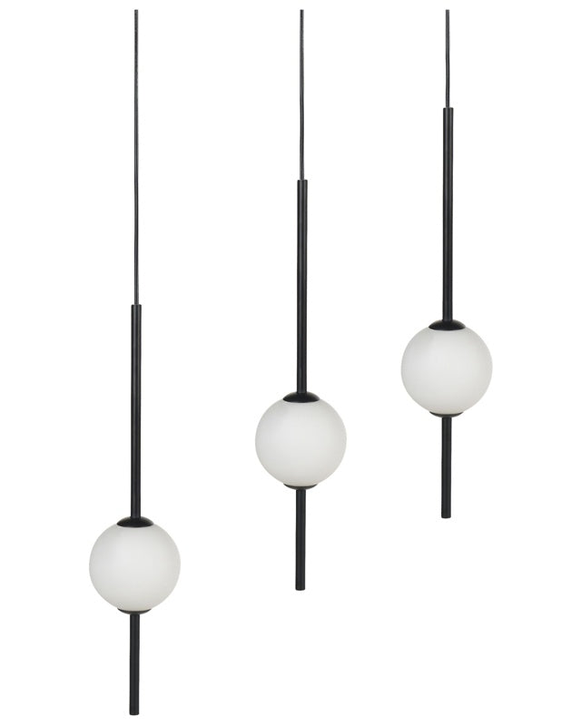 3 Light LED Pendant Lamp Black Metal Glass Round Shades Beliani