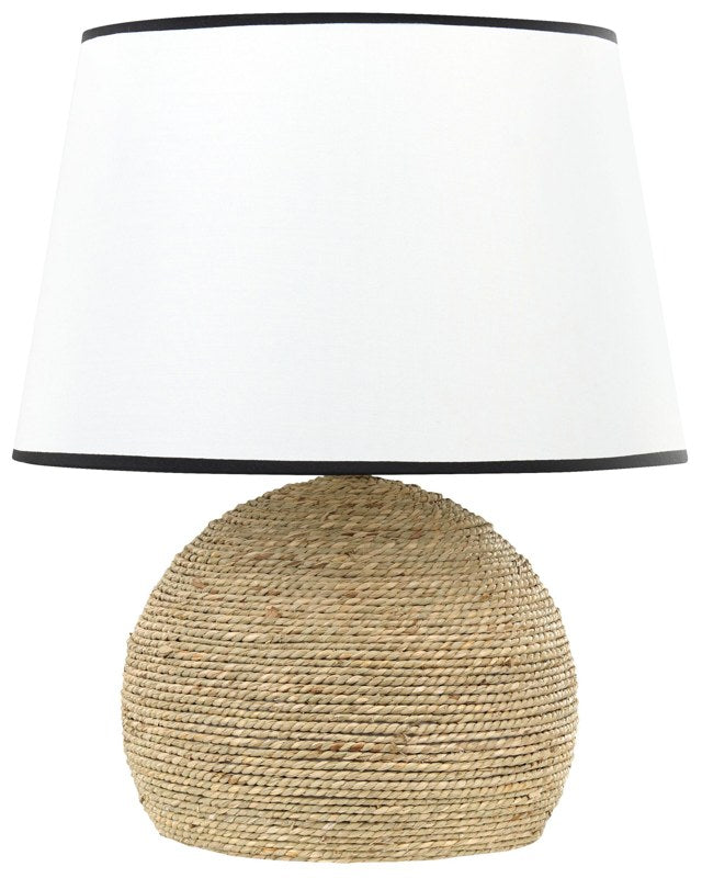 Table Lamp Natural Rope Straw Base White Fabric Shade Beliani