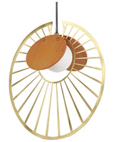 Pendant Lamp Gold with Light Wood Metal Iron MDF Hanging Light Glass Shade Round Shape Modern Lighting Living Room Dining Room Bedroom Beliani