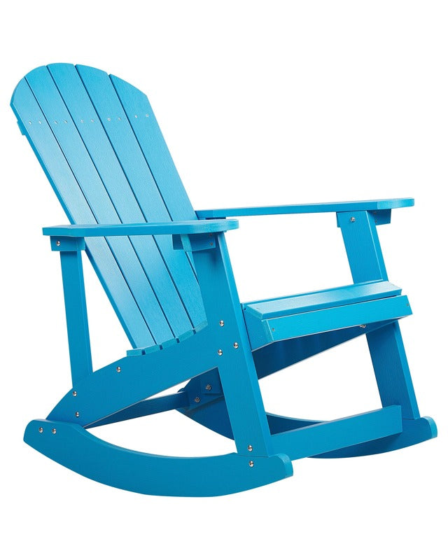 Garden Rocking Chair Blue Plastic Wood Slatted Design Traditional Style Outdoor Indoor  Beliani