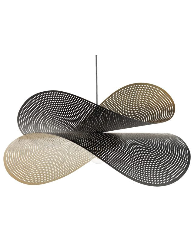 Pendant Lamp Black and Gold Metal Curved Shade Perforated Accent Pendant Light  Beliani