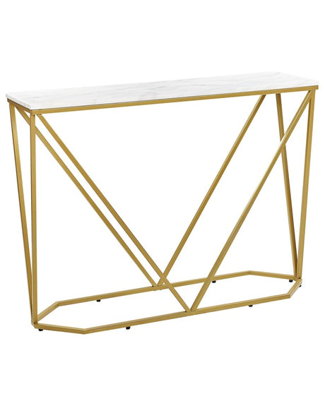 Console Table White Marble Effect with Gold MDF Powder-Coated Iron 100 x 30 cm Rectangular Glam Modern Living Room Bedroom Hallway Beliani