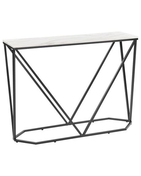 Console Table White Marble Effect with Black MDF Powder-Coated Iron 100 x 30 cm Rectangular Glam Modern Living Room Bedroom Hallway Beliani