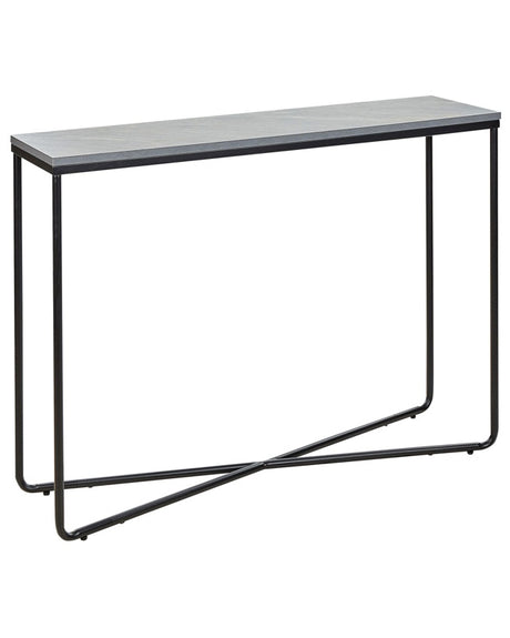 Console Table Concrete Effect with Black MDF Powder-coated Iron 110 x 31 cm Rectangular Glam Modern Living Room Bedroom Hallway Beliani