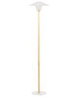 Floor Lamp White Metal Shade Oak Wood Frame Minimalistic Scandinavian Style Beliani