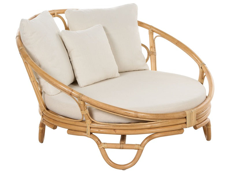 Garden Daybed Natural Rattan Wicker with 3 Beige Cushions Weather Resistant Boho Traditional Outdoor Patio  Beliani