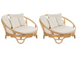 Set of 2 Garden Daybed Natural Rattan Wicker with 6 Beige Cushions Weather Resistant Boho Traditional Outdoor Patio  Beliani