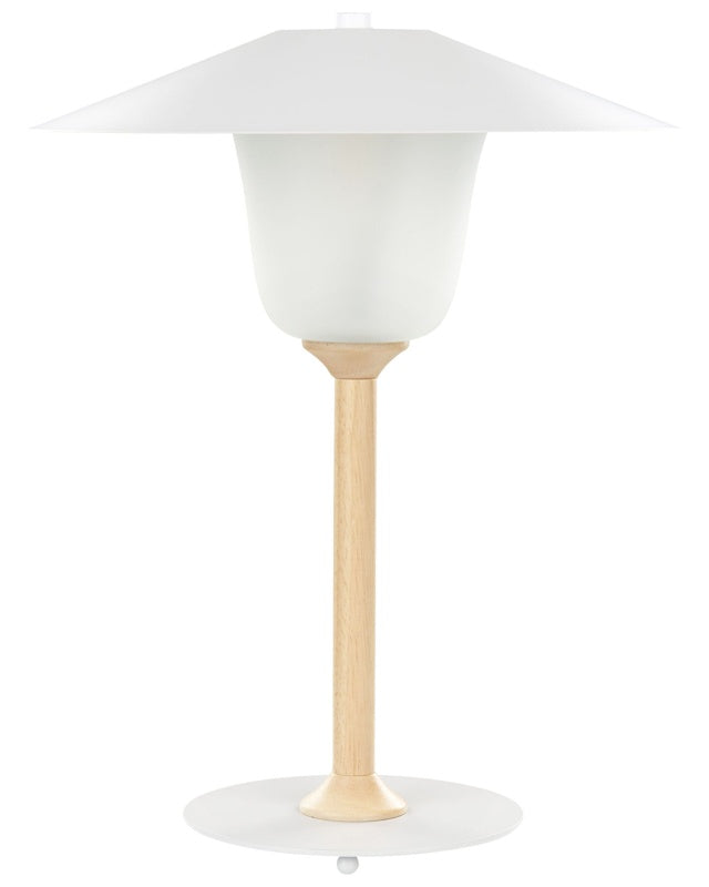 Table Lamp White Metal Shade Oak Wood Frame Minimalistic Scnadinavian Style Beliani