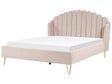 Bed Frame Beige Fabric Upholstery EU Super King Size 6ft Metal Legs Retro Design Chanell Shell Headboard Beliani