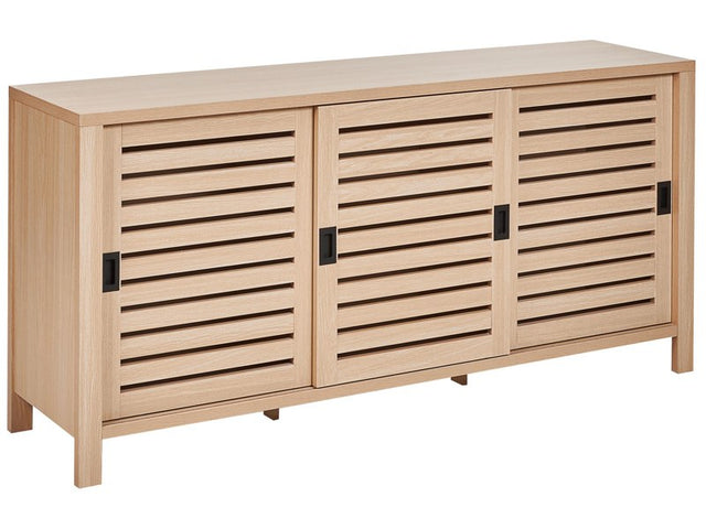 3 Door Sideboard Light Wood Manufactured Wood with Slatted Fronts Sliding Doors  Beliani