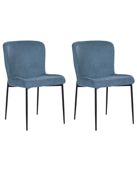 Set of 2 Chairs Blue Denim Shade Polyester Knitted Texture Metal Legs Beliani