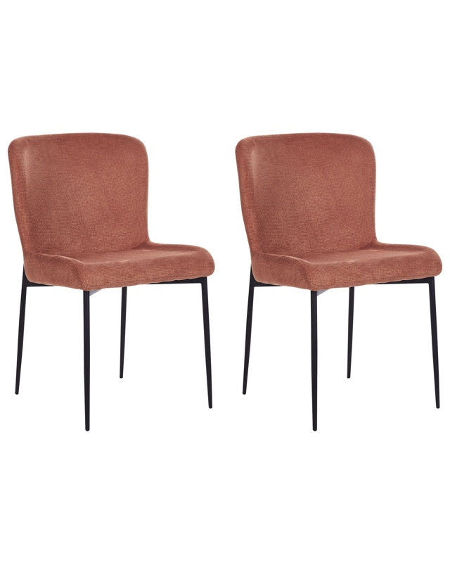 Set of 2 Chairs Brown with Rusty Tone Polyester Knitted Texture Metal Legs Beliani