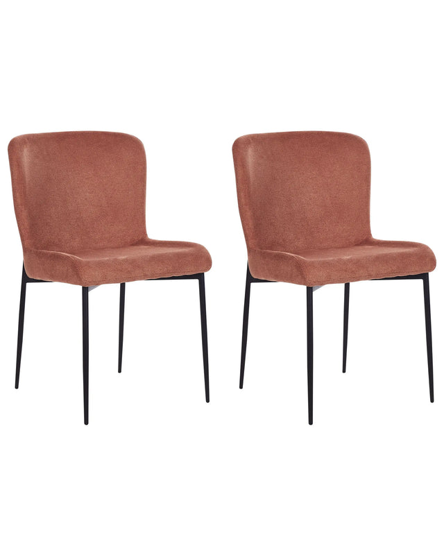 Set of 2 Chairs Brown with Rusty Tone Polyester Knitted Texture Metal Legs Beliani