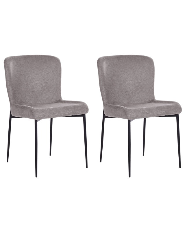 Set of 2 Chairs Dark Grey Polyester Knitted Texture Metal Legs Beliani