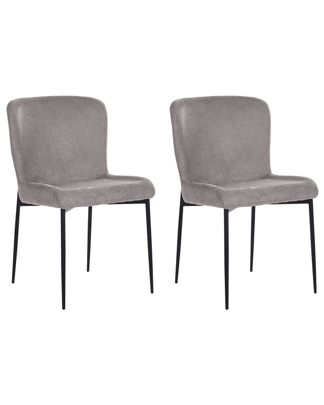Set of 2 Chairs Dark Grey Polyester Knitted Texture Metal Legs Beliani