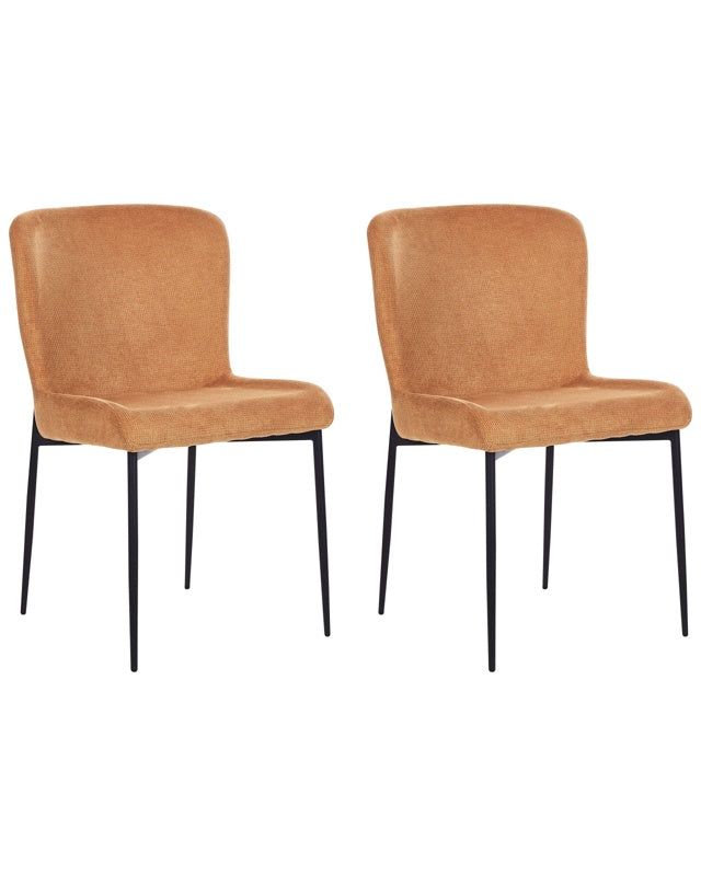 Set of 2 Chairs Orange Polyester Knitted Texture Metal Legs Beliani