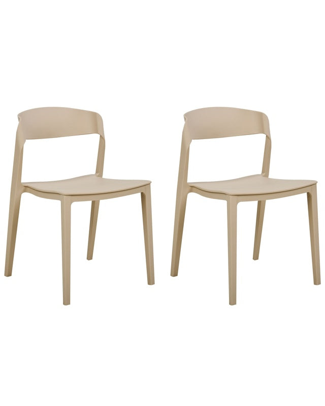 Set of 2 Dining Chairs Beige Stackable Armless Leg Caps Plastic Conference Chairs Contemporary Modern Design Dining Room Seating Beliani