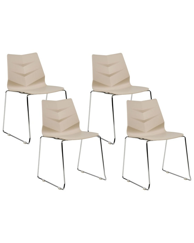 Set of 4 Dining Chairs Beige Stackable Armless Leg Caps Plastic Steel Legs Conference Chairs Contemporary Modern Scandinavian Design Dining Room Seating Beliani