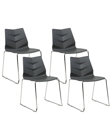 Set of 4 Dining Chairs Dark Grey Stackable Armless Leg Caps Plastic Steel Legs Conference Chairs Contemporary Modern Scandinavian Design Dining Room Seating Beliani