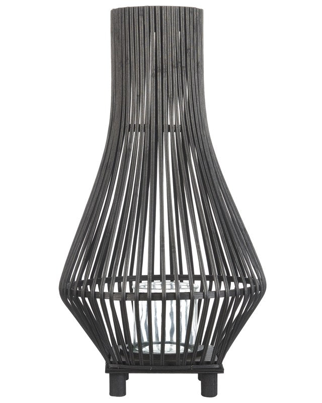 Candle Lantern Black Bamboo Wood 38 cm with Glass Floor  Candle Holder Boho Style Indoor Beliani