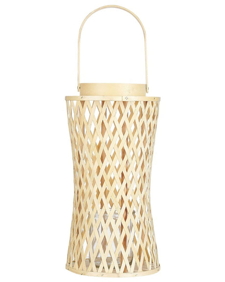 Candle Lantern Natural Bamboo Wood 38 cm with Glass Candle Holder Boho Style Indoor Beliani