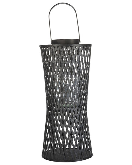 Candle Lantern Black Bamboo Wood 58 cm with Glass Candle Holder Boho Style Indoor Beliani