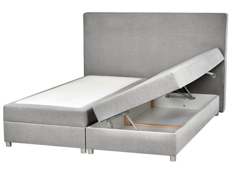 EU King Size Divan Bed with Storage 5ft3 Light Grey Upholstery with Mattress Beliani