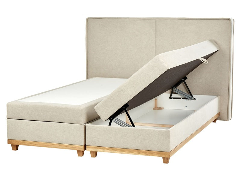 EU King Size Divan Bed with Storage 5ft3 Light Beige Upholstery with Bonell Spring Mattress Beliani