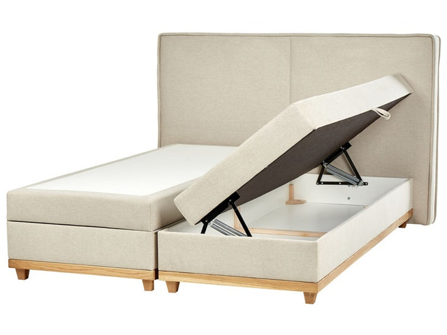 EU King Size Divan Bed with Storage 6ft Light Beige Upholstery with Bonell Spring Mattress Beliani