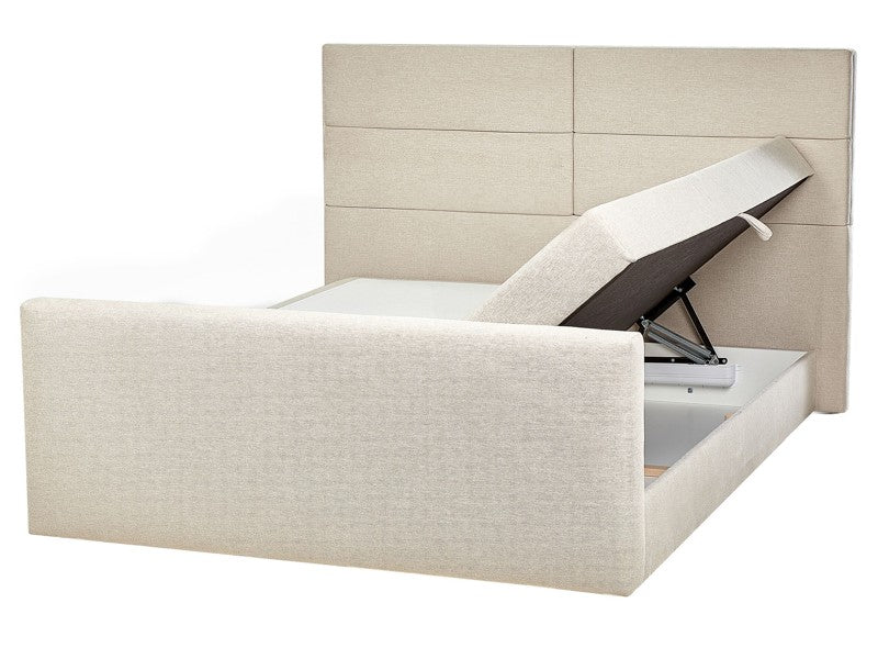 EU King Size Divan Bed with Storage 5ft3 Beige Upholstery with Bonell Spring Mattress Beliani