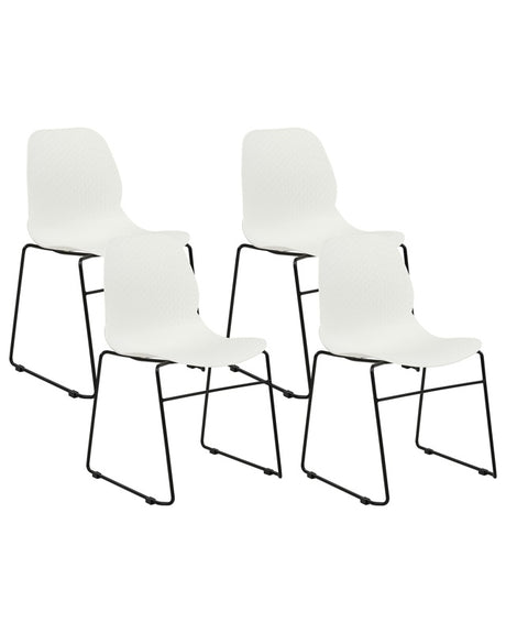 Set of 4 Dining Chairs White Stackable Armless Leg Caps Plastic Black Steel Legs Conference Chair Contemporary Modern Scandinavian Design Dining Room Seating Beliani