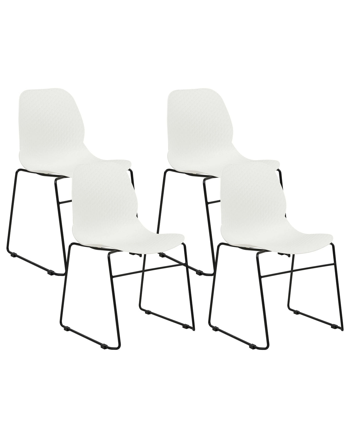 Set of 4 Conference Chairs White Stackable Armless Leg Caps Plastic Black Steel Legs Meeting Room Dining Chair Contemporary Modern Scandinavian Design Dining Room Seating Beliani
