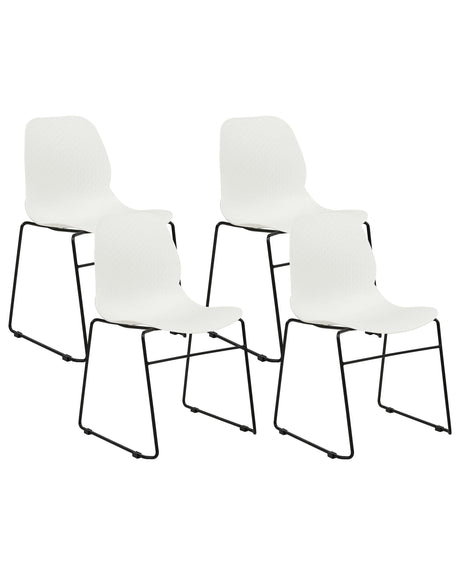 Set of 4 Conference Chairs White Stackable Armless Leg Caps Plastic Black Steel Legs Meeting Room Dining Chair Contemporary Modern Scandinavian Design Dining Room Seating Beliani