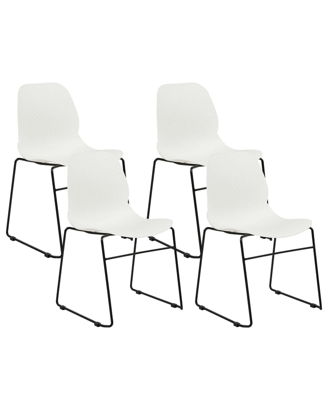 Set of 4 Conference Chairs White Stackable Armless Leg Caps Plastic Black Steel Legs Meeting Room Dining Chair Contemporary Modern Scandinavian Design Dining Room Seating Beliani