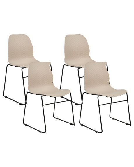 Set of 4 Conference Chairs Beige Stackable Armless Leg Caps Plastic Black Steel Legs Meeting Room Dining Chair Contemporary Modern Scandinavian Design Dining Room Seating Beliani