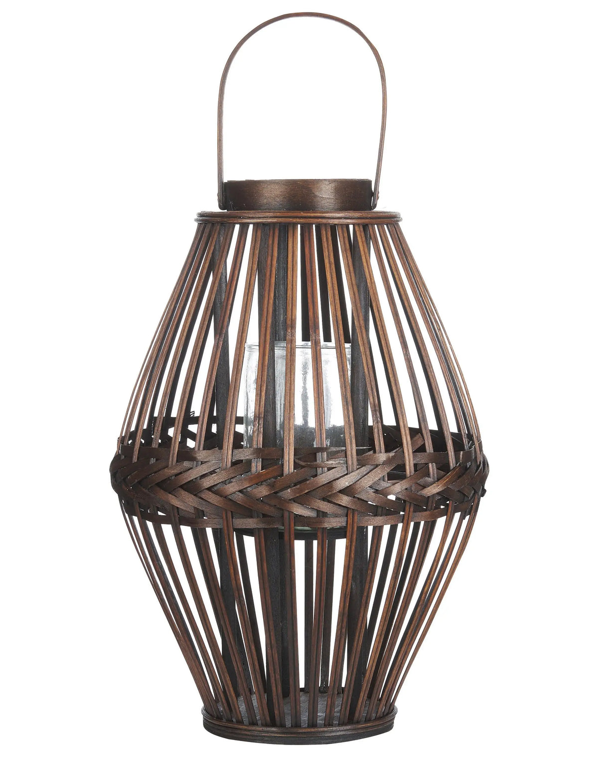 Candle Lantern Dark Brown Bamboo Wood 43 cm with Glass Candle Holder Boho Style Indoor Beliani