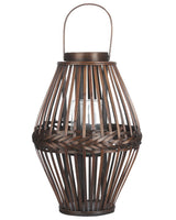 Candle Lantern Dark Brown Bamboo Wood 43 cm with Glass Candle Holder Boho Style Indoor Beliani