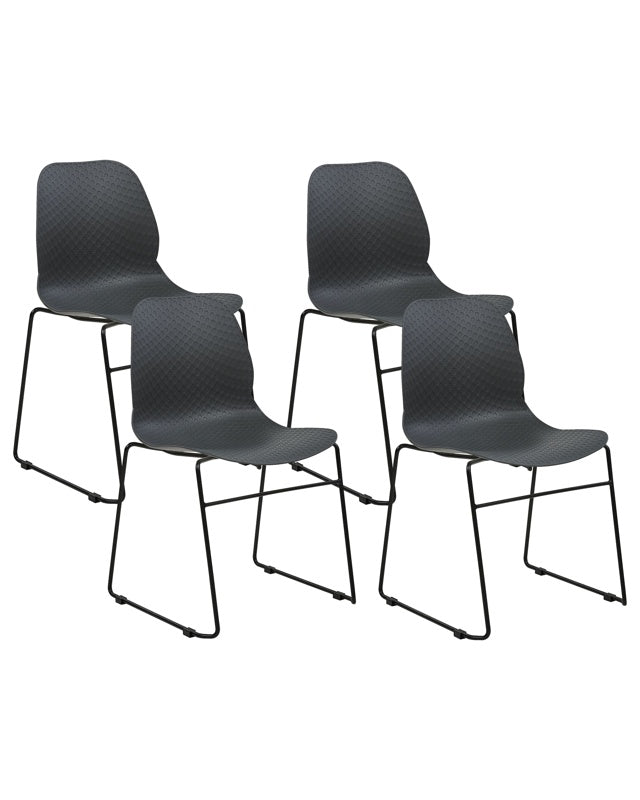 Set of 4 Dining Chairs Stackable Armless Dark Grey Legs Caps Plastic Black Steel Legs Conference Chair Contemporary Modern Scandinavian Design Dining Room Seating Beliani