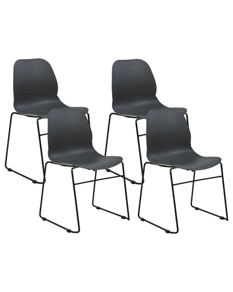 Set of 4 Dining Chairs Stackable Armless Dark Grey Legs Caps Plastic Black Steel Legs Conference Chair Contemporary Modern Scandinavian Design Dining Room Seating Beliani