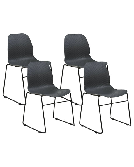 Set of 4 Conference Chairs Grey Stackable Armless Leg Caps Plastic Black Steel Legs Meeting Room Dining Chair Contemporary Modern Scandinavian Design Dining Room Seating Beliani