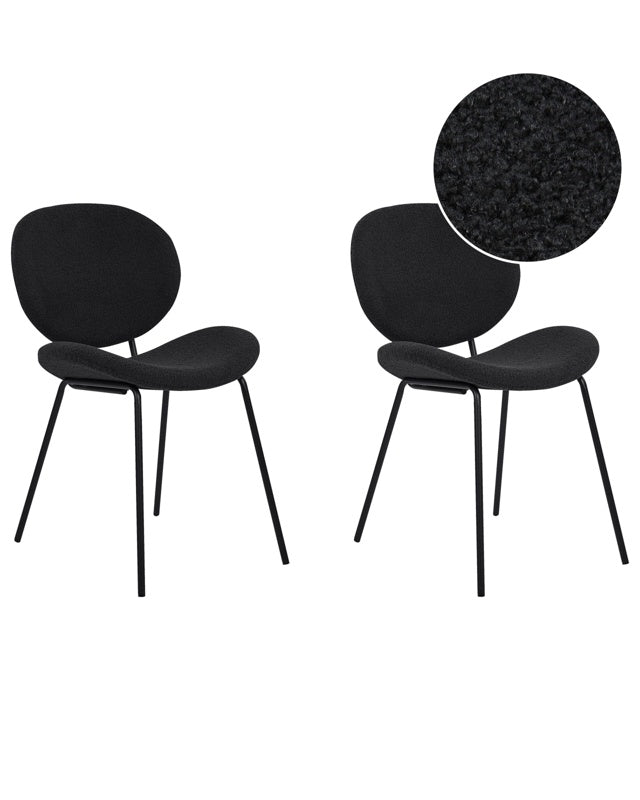 Set of 2 Dining Chairs Black Armless Leg Caps Boucle Black Iron Legs Contemporary Retro Design Dining Room Seating Beliani