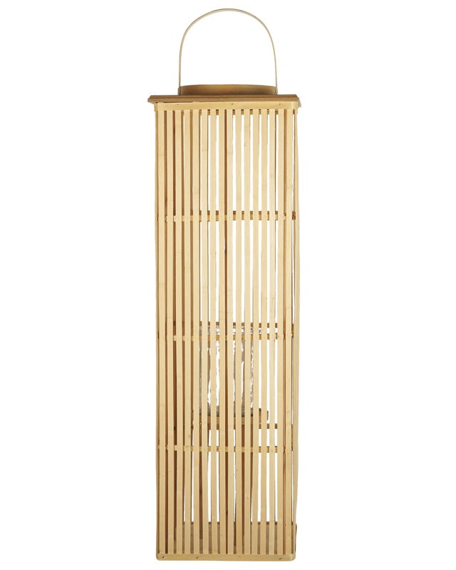 Candle Lantern Natural Bamboo Wood 88 cm with Glass Candle Holder Boho Style Indoor Beliani